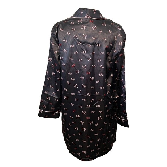 DISNEY Minnie Mouse Satin Kimono Robe Women's S Embroidered Pockets Black Pink - Picture 4 of 11